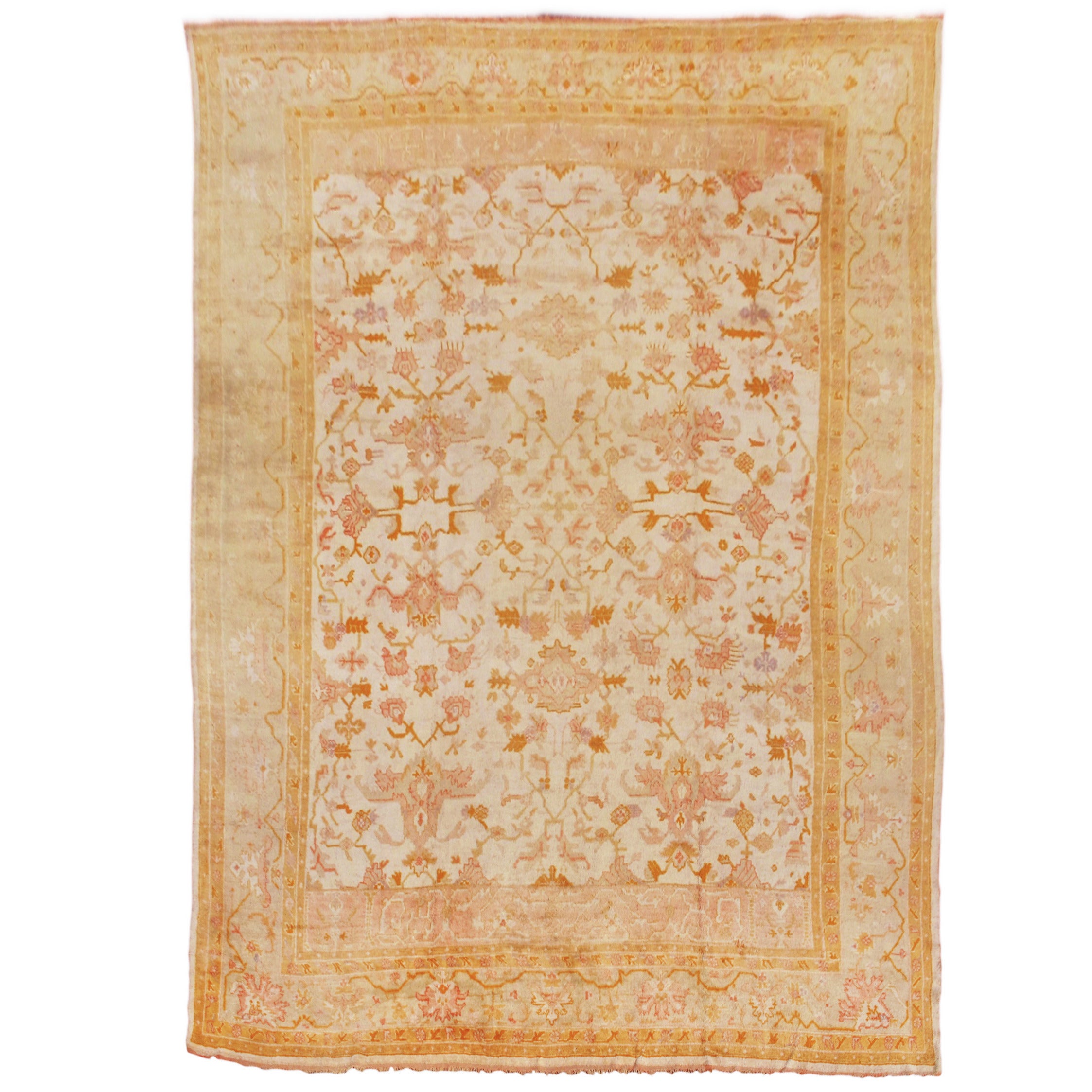 Early 20th Century Gold and Khaki Oushak Carpet For Sale