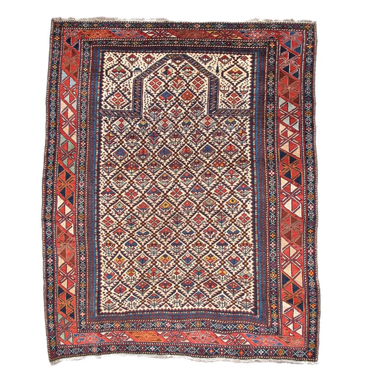 Mid 19th Century Red and Ivory Colored Shirvan Prayer Rug For Sale