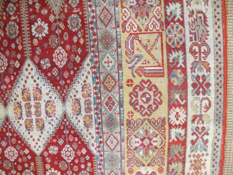 Indian Late 19th Century Red and White Agra Carpet with Diamond Pattern For Sale