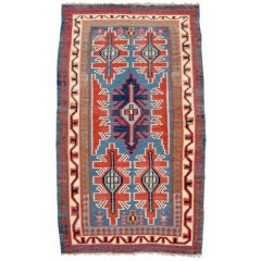 Late 19th Century Red and Blue Kuba Caucasian Kilim Rug