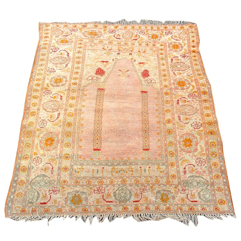 Elegant and Soft Oushak Prayer Scatter Rug For Sale at 1stDibs