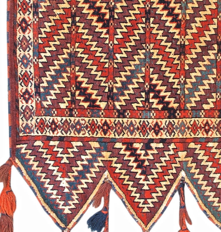 Turkmen Mid 19th Century Striped Yomut Okbash Rug in Pristine Condition