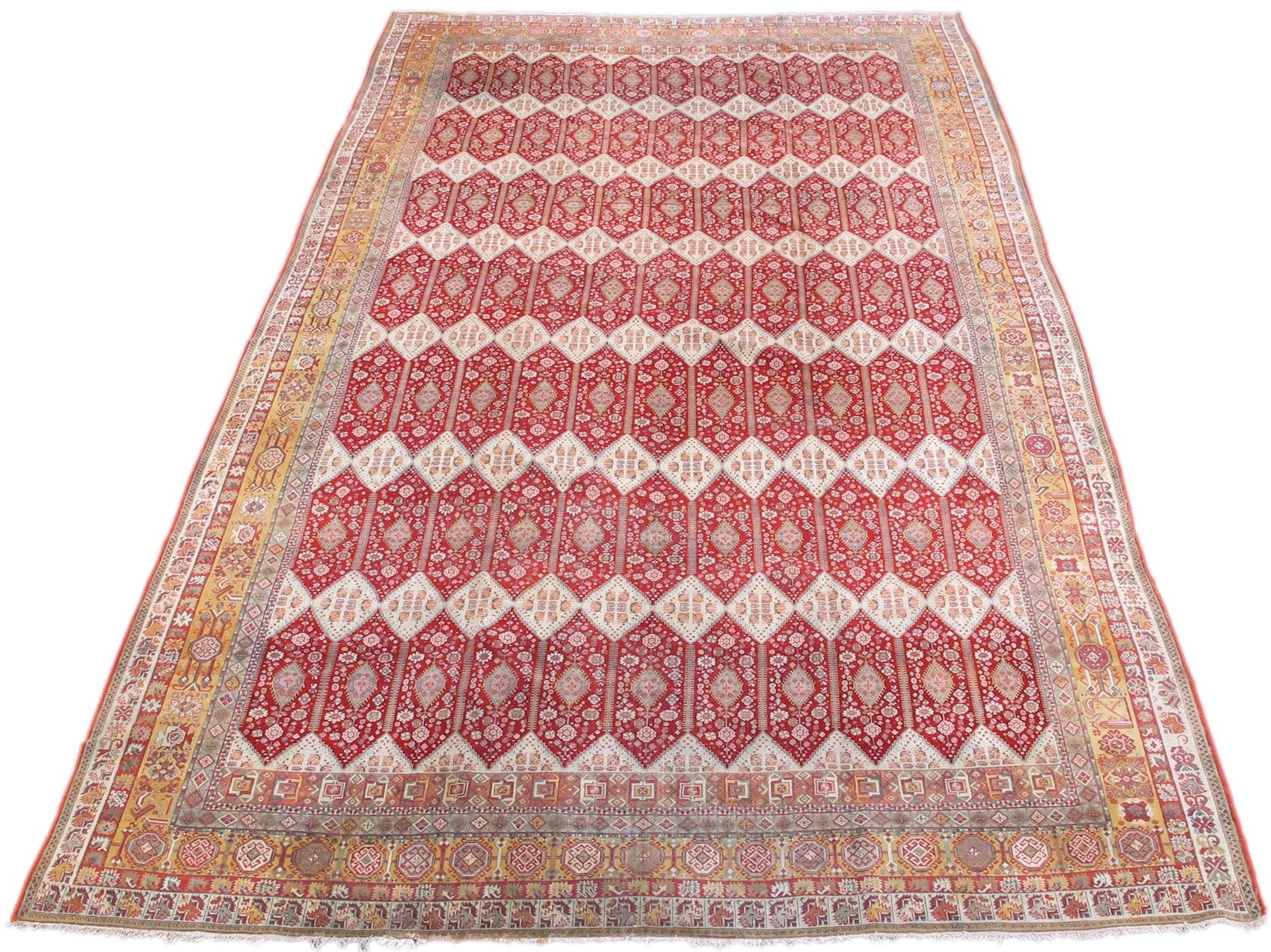 Late 19th Century Red and White Agra Carpet with Diamond Pattern For Sale