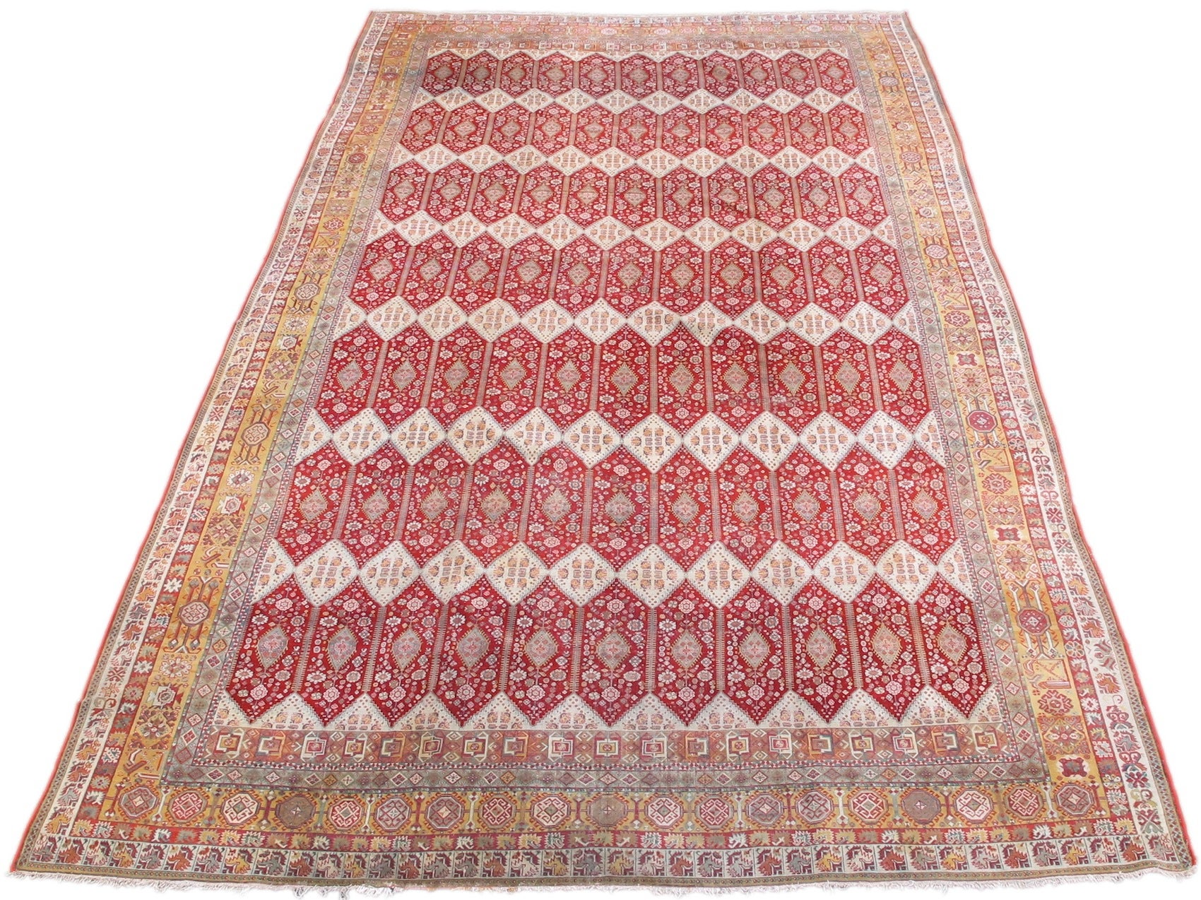 Tapis Agra rouge et blanc de la fin du XIXe siècle avec motif de diamants en vente