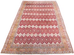 Antique Late 19th Century Red and White Agra Carpet with Diamond Pattern