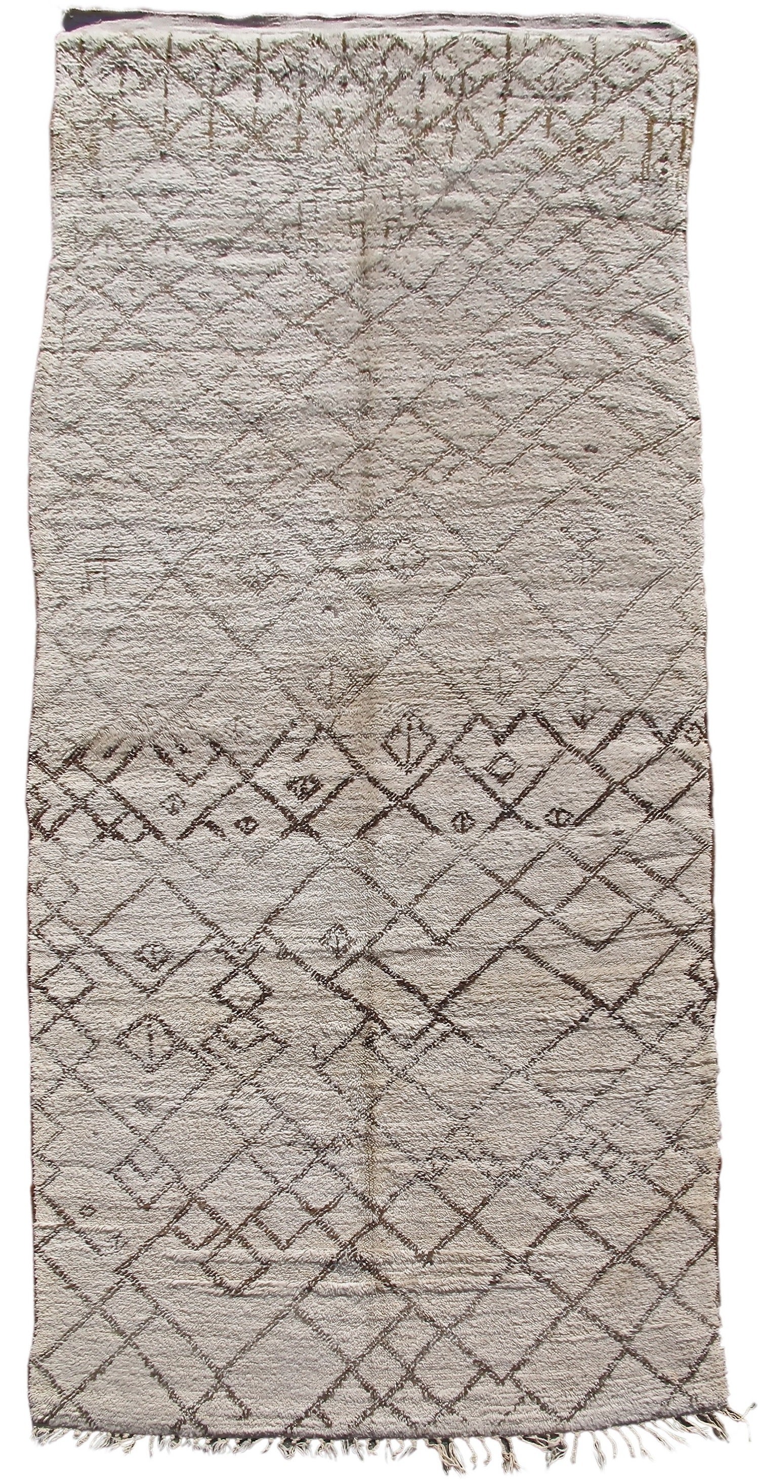 Neutral Beni Ouarain Long Rug, Mid-20th Century