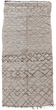 Vintage Mid 20th Century Neutral Beni Ouarain Long Rug