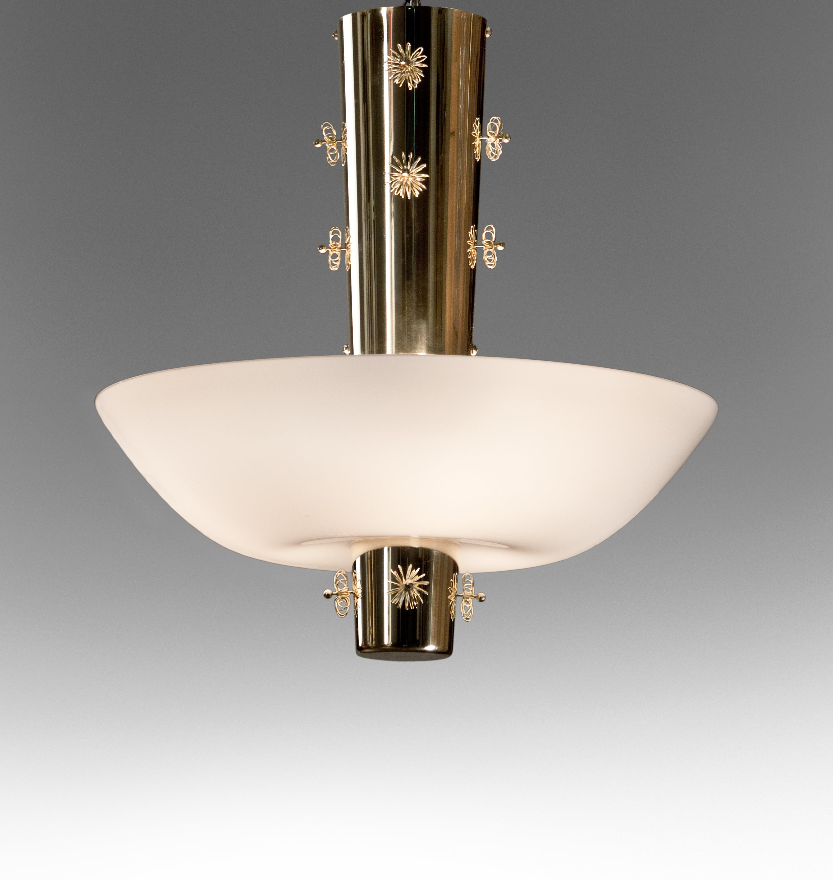 A Brass and Opaline Glass Chandelier by Paavo Tynell
