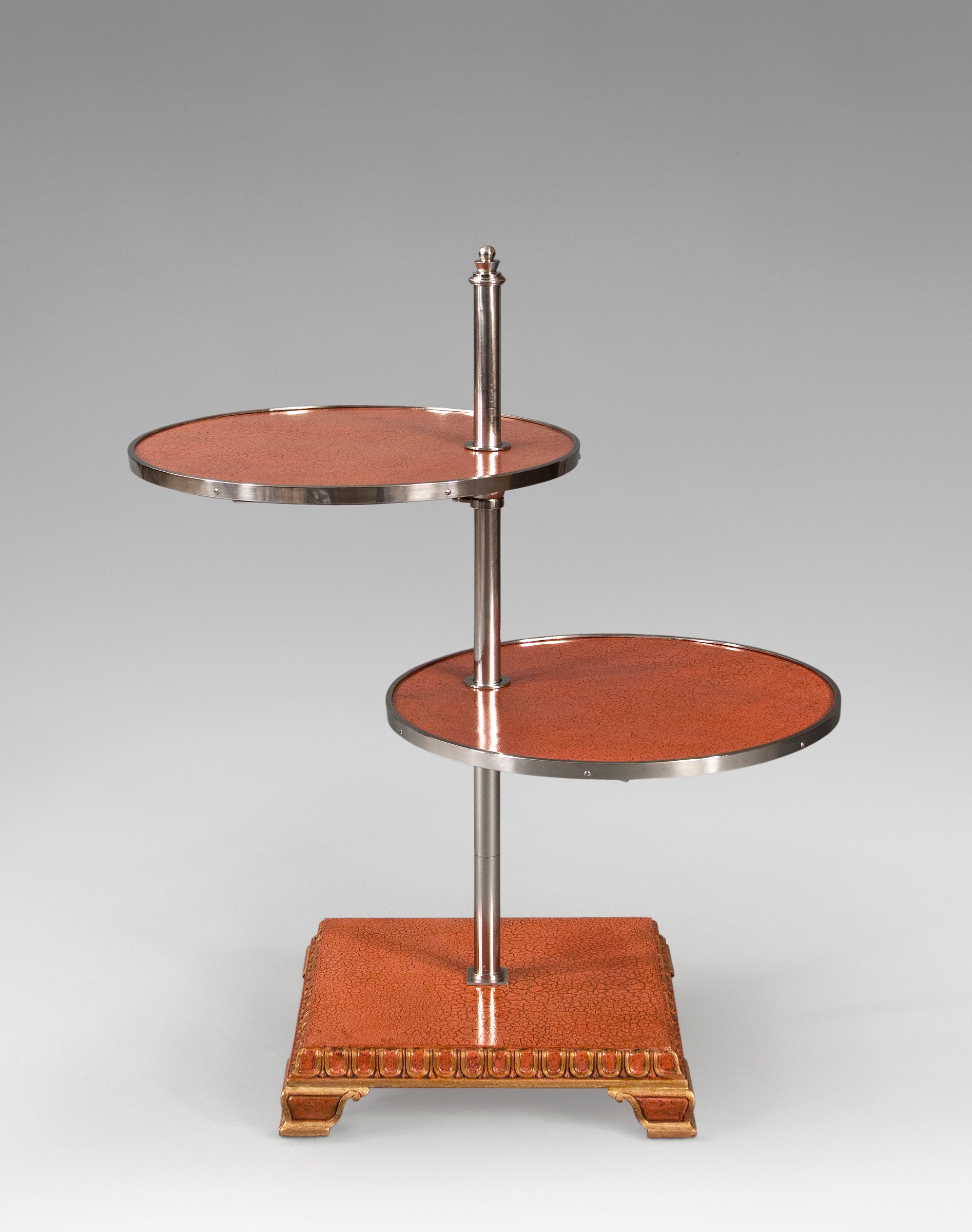A Nickel, Parcel-Gilt and Crackled Lacquer Adjustable Table by Axel Einar Hjorth For Sale