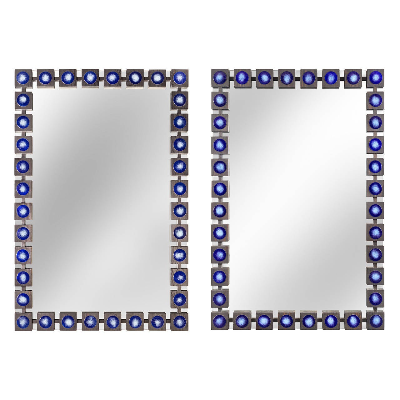 Ab Glass and Tra, a Pair of Large Enameled Copper and Wood Mirrors at