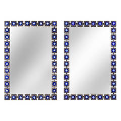 Ab Glass & Tra, a Pair of Large Enameled Copper and Wood Mirrors