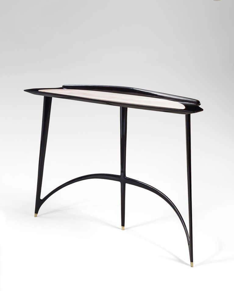 Carlo Enrico Rava: An Italian Ebonzied and Marble Console Table In Excellent Condition In New York, NY