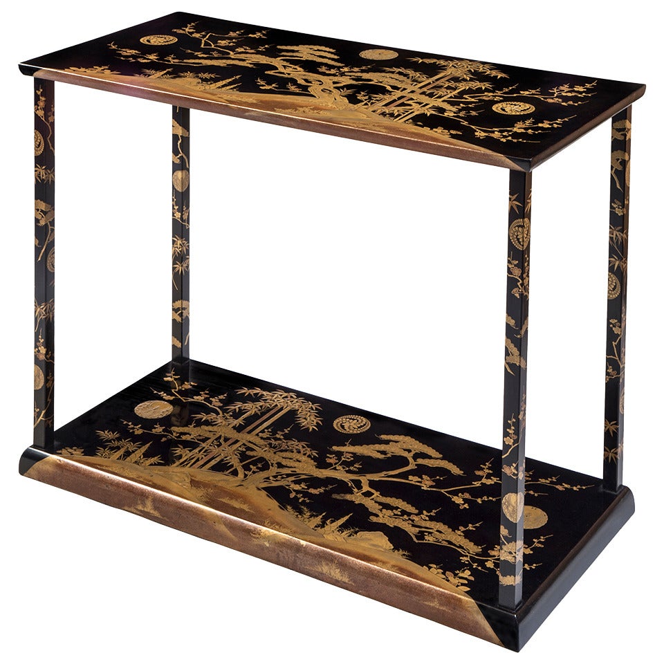 A Rare and Unusual Japanese Black and Gold Lacquer Console / Table For Sale