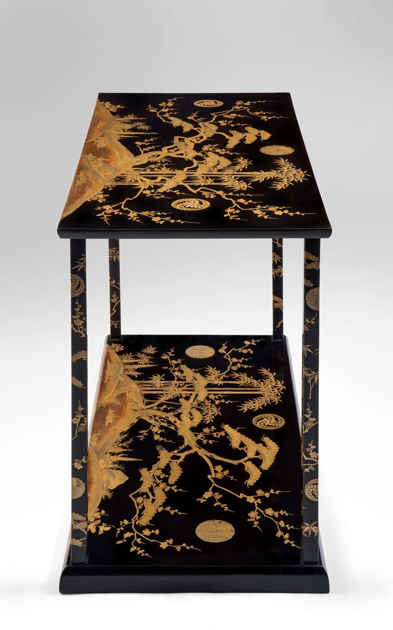 A Rare and Unusual Japanese Black and Gold Lacquer Console / Table In Good Condition For Sale In New York, NY