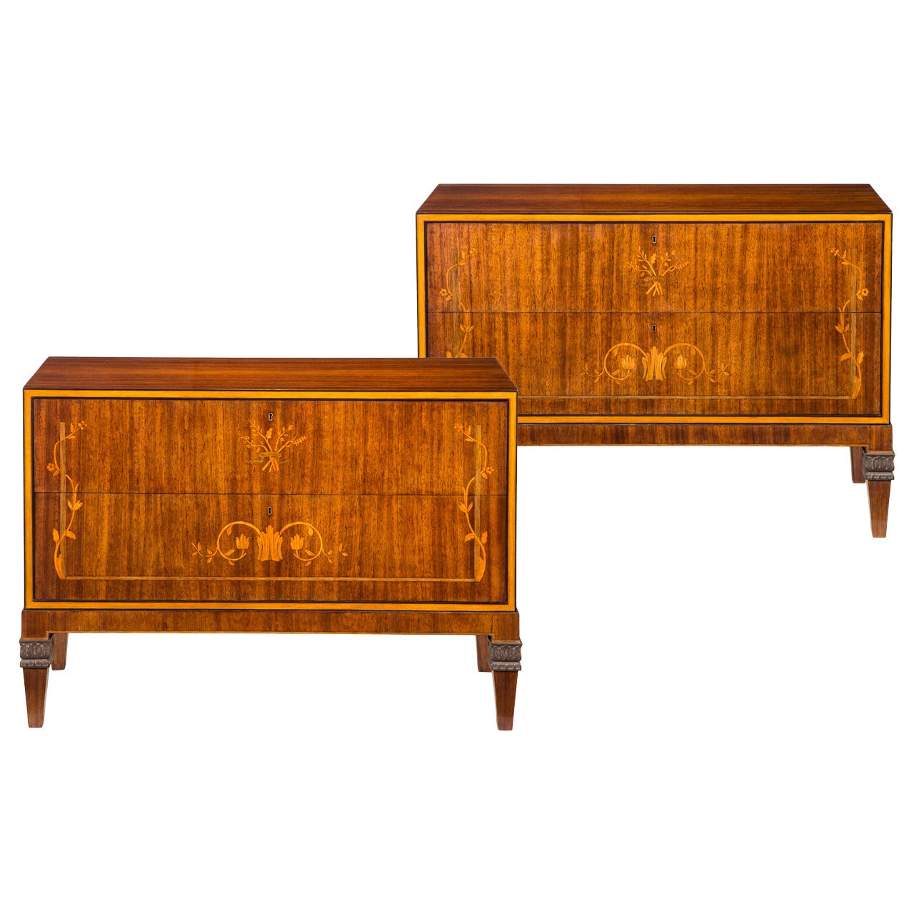 Gustav Bergstrom, A Pair of Swedish Kingwood and Marquetry Commodes