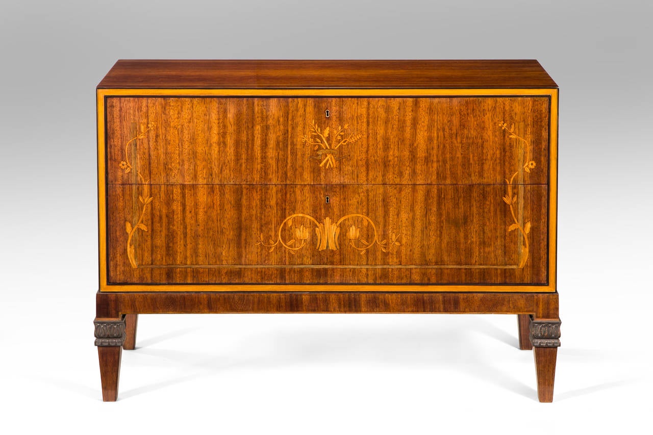 Veneer Gustav Bergstrom, A Pair of Swedish Kingwood and Marquetry Commodes
