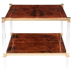 A Rare Parchment, Brass and Acrylic Two-Tier Table by Aldo Tura