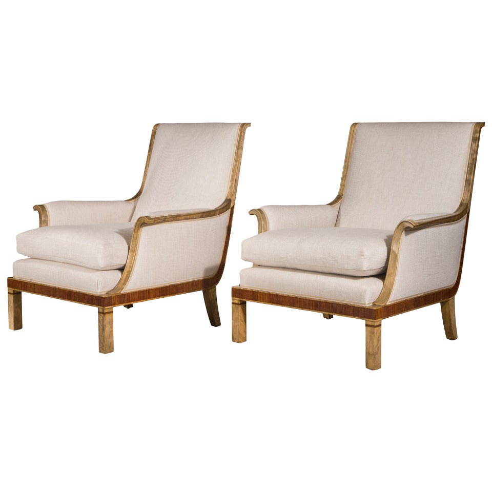 Paire de fauteuils suédois en bouleau et palissandre de la période Grace d'Isidor Horlin