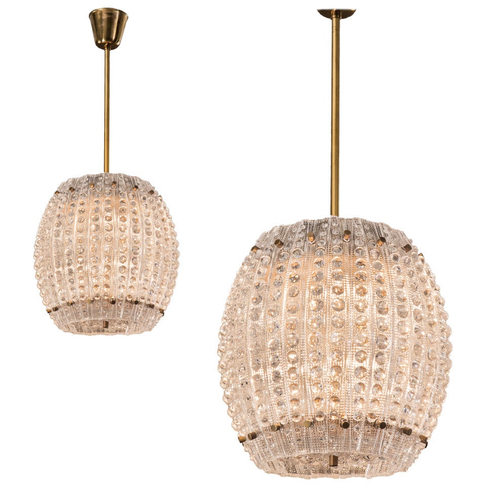 Carl Fagerlund for Orrefors:  A Pair of Brass and Glass Chandeliers