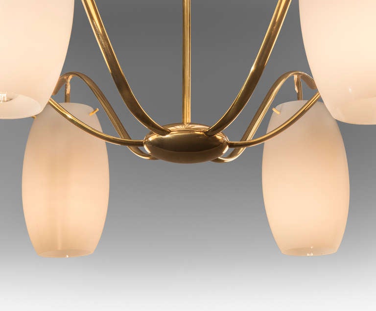 Mid-20th Century Arredoluce: An Italian Brass and Glass 6 Light Chandelier