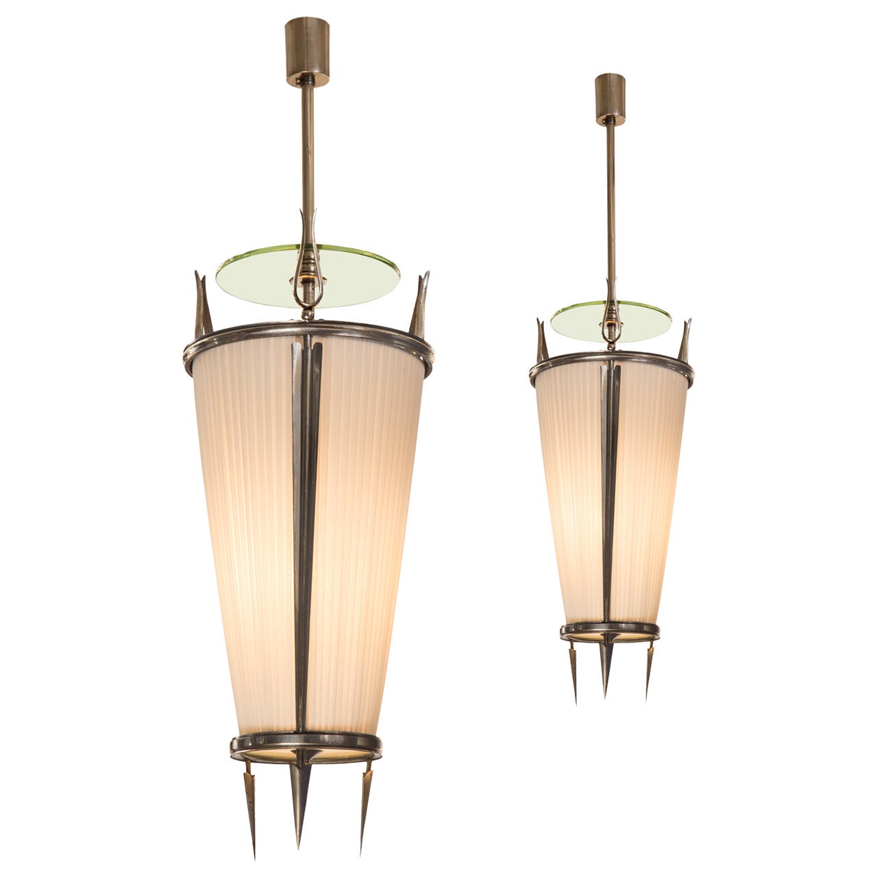 Paolo Buffa for Donzelli, a Pair of Silvered Bronze Lanterns