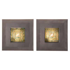 Vintage Angelo Brotto for Esperia: Pair of Glass and Steel Sconces/Light Panels