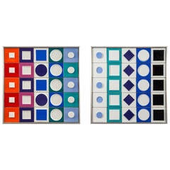 Victor Vasarely for Rosenthal, a Pair of Polychromatic Porcelain Wall Reliefs