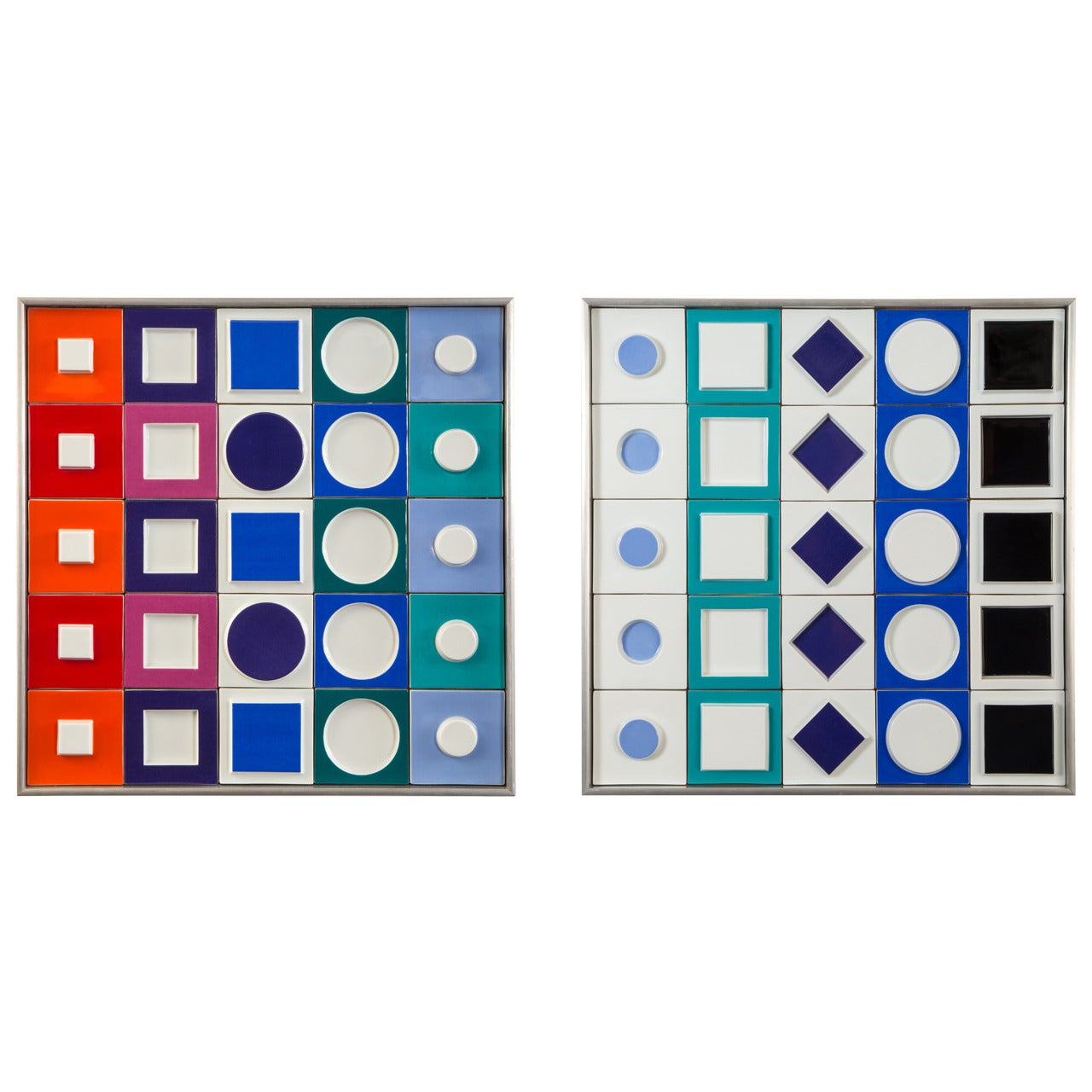 Victor Vasarely for Rosenthal, a Pair of Polychromatic Porcelain Wall Reliefs For Sale