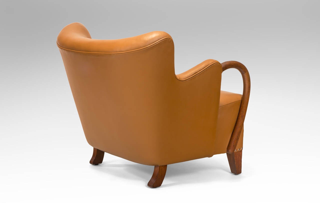 Modern Viggo Boesen for Slagelse Mobelvaerk, Rare Danish Leather Upholstered Armchair For Sale