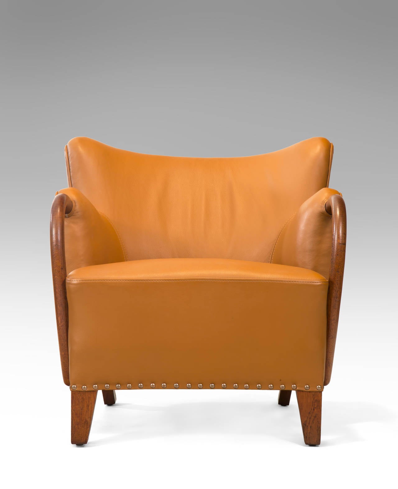 20th Century Viggo Boesen for Slagelse Mobelvaerk, Rare Danish Leather Upholstered Armchair For Sale