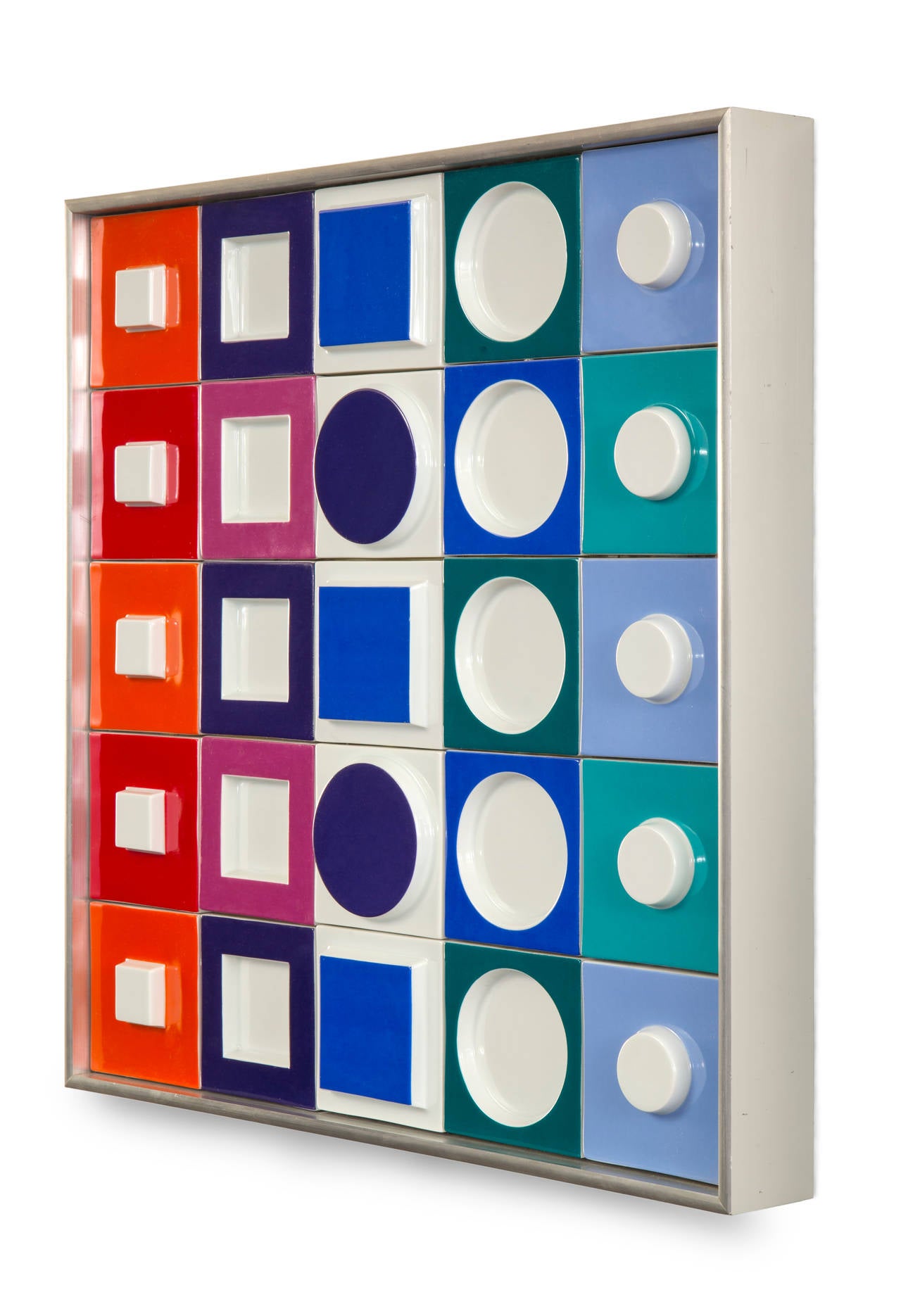 Modern Victor Vasarely for Rosenthal, a Pair of Polychromatic Porcelain Wall Reliefs For Sale