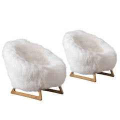 Kurt Ostervig, A Pair of Rare Danish Oak and Sheepskin Chairs