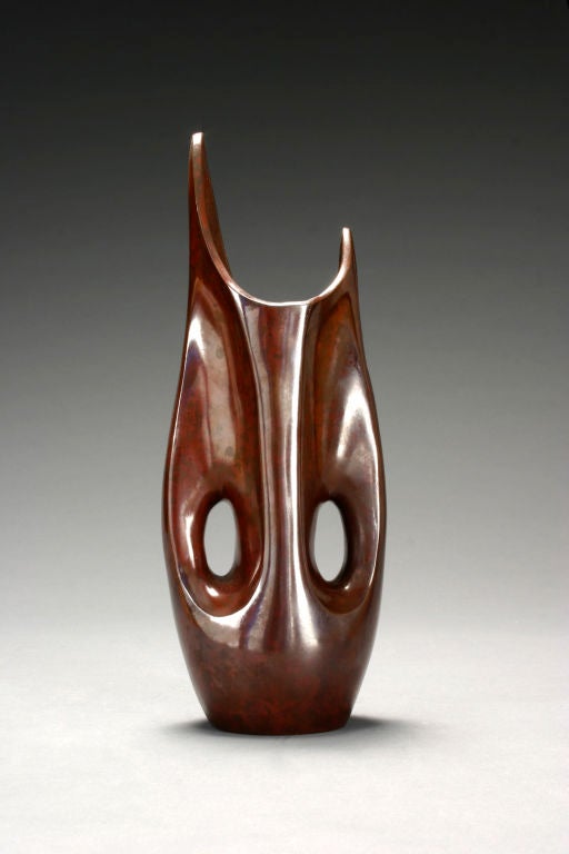 A Japanese Red Patinated Bronze Amorphouse Vased.  Signed.