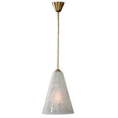 A Frosted and Etched Glass Chandelier Attributed to Orrefors