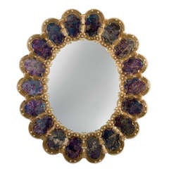 A Murano Glass Oval Mirror Attributed to Seguso