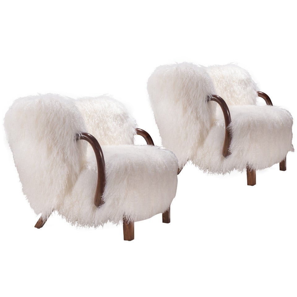 Viggo Boesen: Pair of Rare Fur Upholstered Armchairs