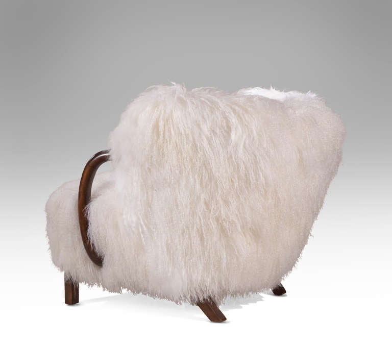 Danish Viggo Boesen: Pair of Rare Fur Upholstered Armchairs