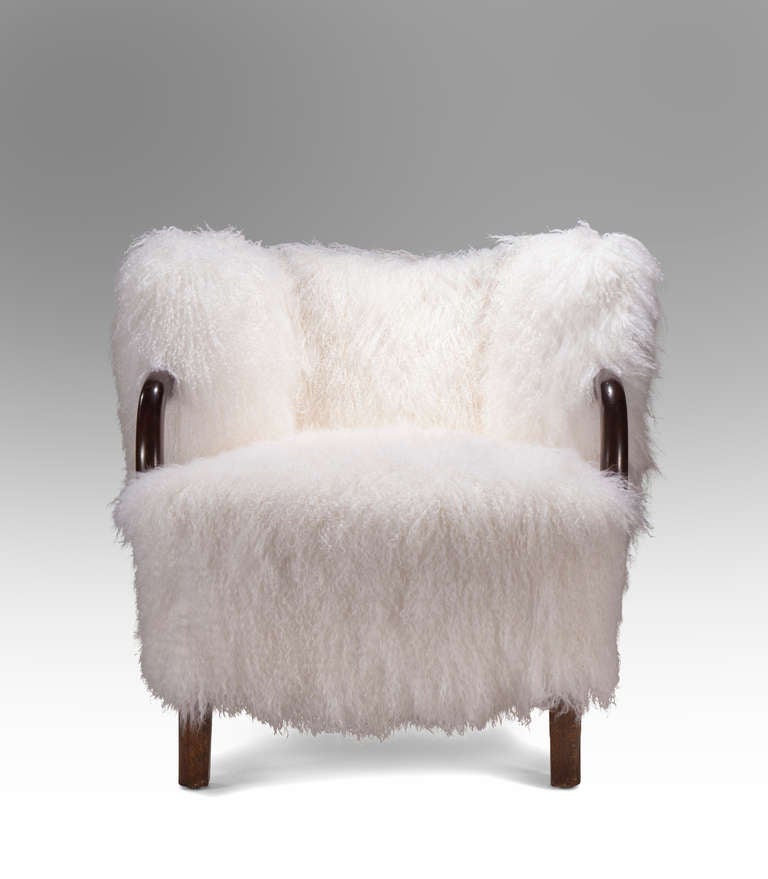 Viggo Boesen: Pair of Rare Fur Upholstered Armchairs In Excellent Condition In New York, NY