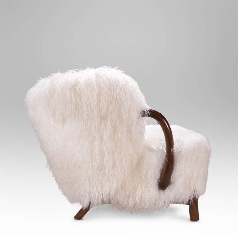 Scandinavian Modern Viggo Boesen: Pair of Rare Fur Upholstered Armchairs