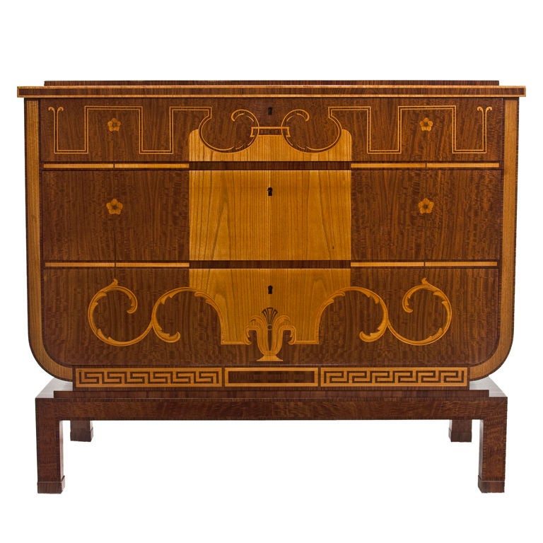 An Exceptional Swedish Grace Period Elm 
Lacewood Commode