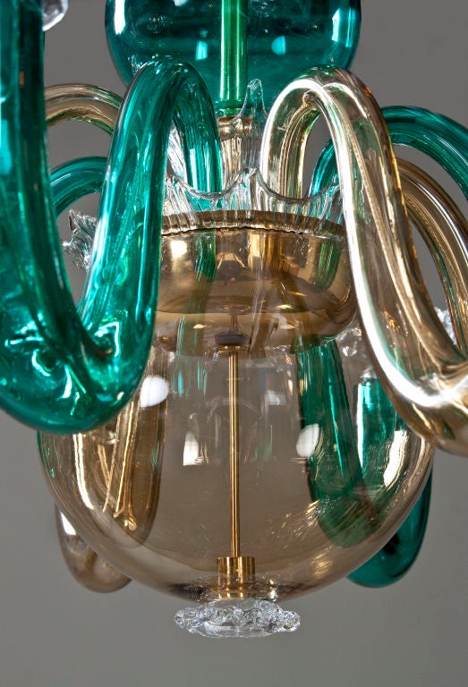 Italian A Colored Glass 8 Arm Chandelier by Gio Ponti for Venini For Sale