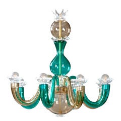 A Colored Glass 8 Arm Chandelier by Gio Ponti for Venini