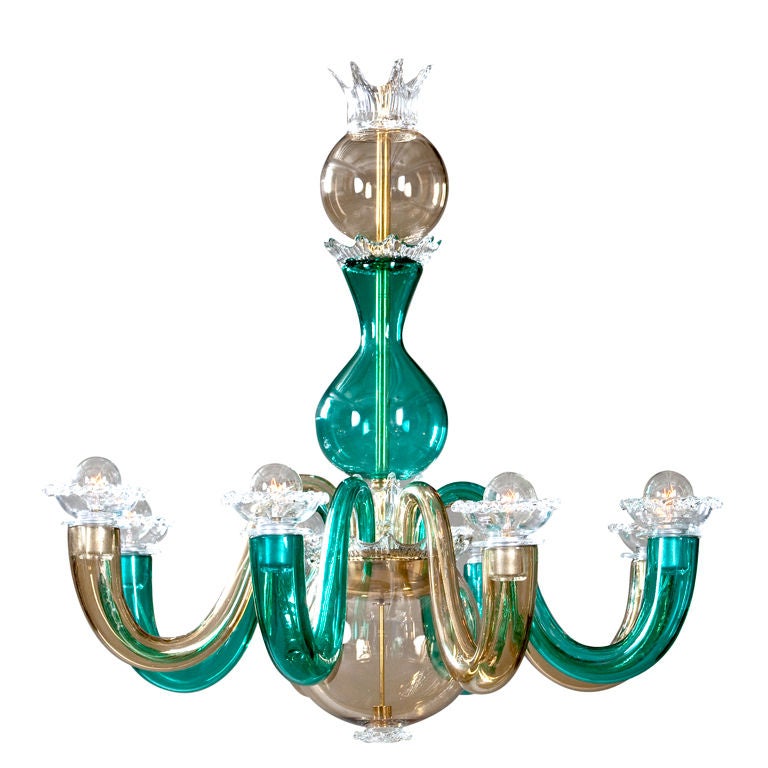 A Colored Glass 8 Arm Chandelier by Gio Ponti for Venini For Sale