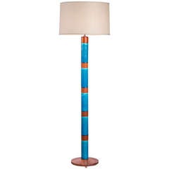 Stig Lindberg: A Rare Swedish Blue Glazed Ceramic and Teak Floor Lamp