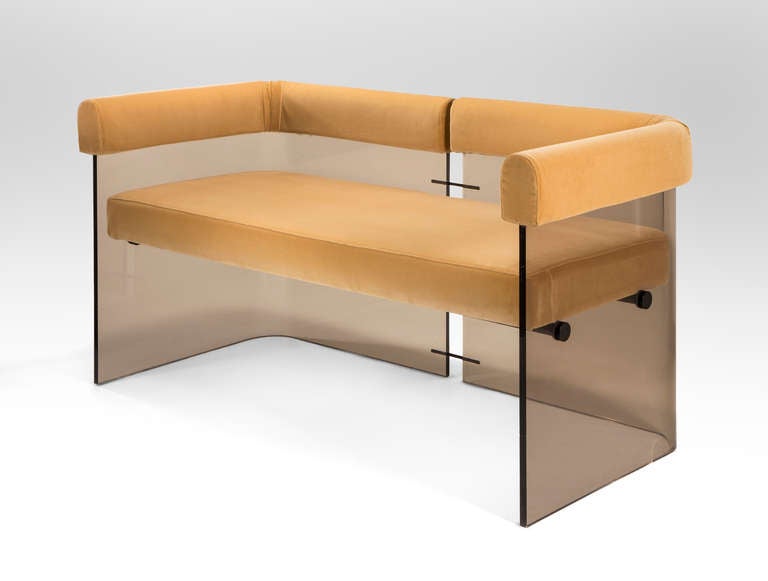 A Danish Upholstered Smoked Lucite Sofa