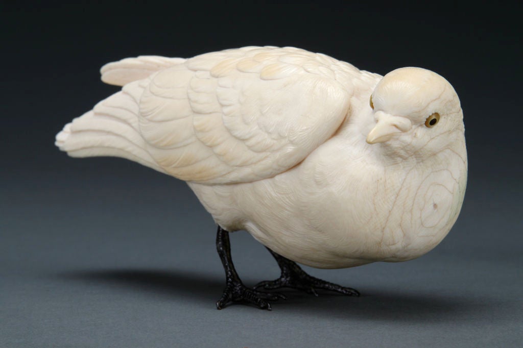 A Near-Life Size Pair of Japanese Ivory Okimono Doves 2