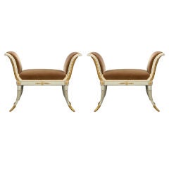 A Pair of Swedish Neoclassical Painted and Parcel Gilt Benches