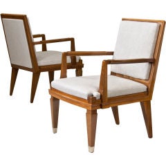 A Pair of French Walnut Arm Chairs Attributed to Andre Arbus