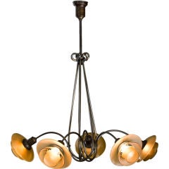A Patinated Brass 5-Arm Basket Chandelier by Poul Henningsen