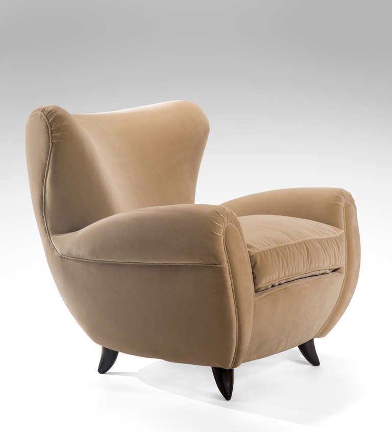 Mid-Century Modern Giulio Minoletti: Large Pair of Italian Upholstered Armchairs